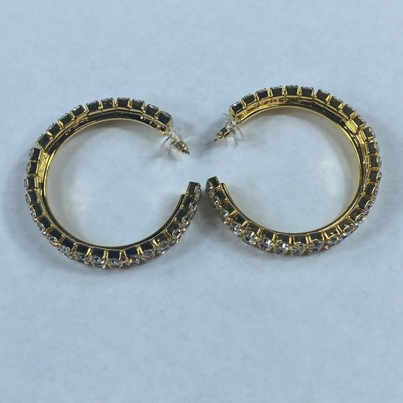 Gold Tone Hoop Rhinestone Pierced Post Earrings Women Sparkle Shine Dress Up - Picture 12 of 16